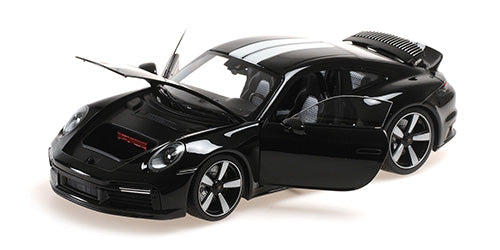 Minichamps 2022 Porsche 911 992 Sport Classic Black w/ White Stripes 1:18