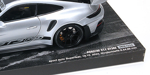 Minichamps 2022 Porsche 911 992 GT3 RS Silver w/ Weissach Package, Black Wheels w/ Clamshell Box 1:18 LIMITED
