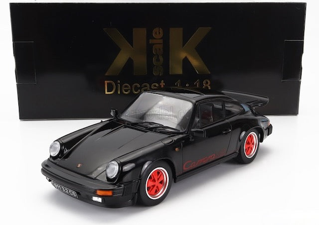 KK Scale Porsche 911 Carrera 3.2 Clubsport 1989 Black w/ Red Wheels 1:18