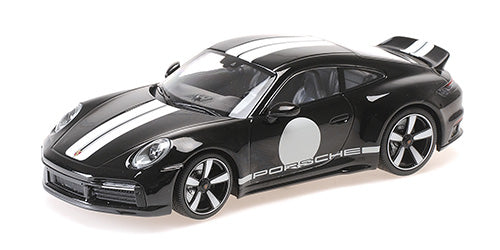 Minichamps 2022 Porsche 911 992 Sport Classic Black w/ Roundel and White Stripes 1:18 SEALED