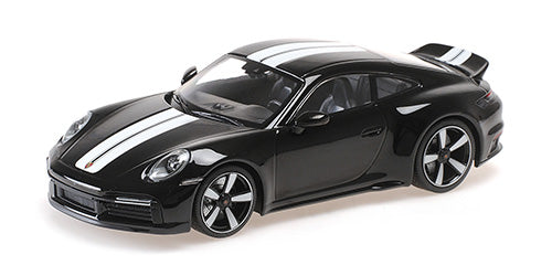 Minichamps 2022 Porsche 911 992 Sport Classic Black w/ White Stripes 1:18 SEALED