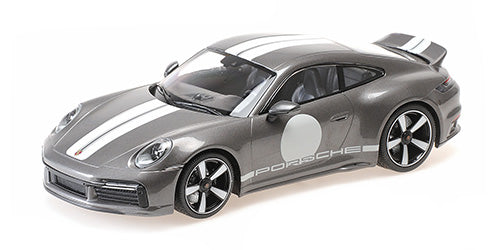Minichamps 2022 Porsche 911 992 Sport Classic Grey w/ Roundel and White Stripes 1:18 SEALED