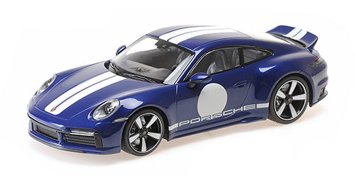 Minichamps 2022 Porsche 911 992 Sport Classic Genetian Blue w/ Roundel and White Stripes 1:18 SEALED