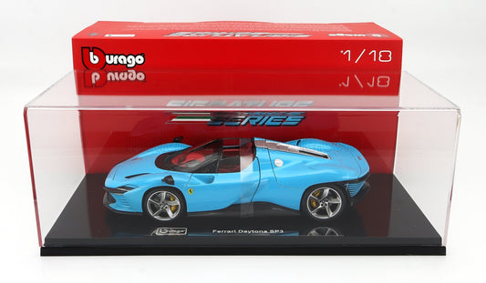 Bburago Signature Series Ferrari Daytona (W/ DISPLAY INCLUDED) SP3 Blue w/ Black Accents 1:18
