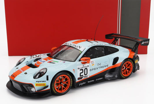 Ixo 2019 Porsche 911 991.2 GT3 R 4.0L Flat-6 Team Racing GPX No 20 Lt Blue/Orng/Black 1:18