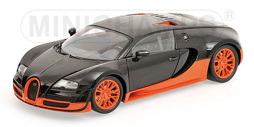 Minichamps 2011 Bugatti Veyron Super Sport World Record Edition Carbon Fiber w/ Orange 1:18