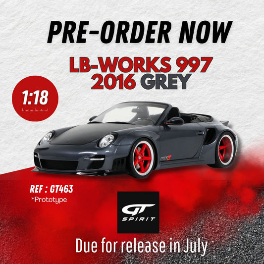 GT Spirit 2016 Porsche 911 997 Cabriolet LB Works Grey w/ Red Wheels 1:18 Resin