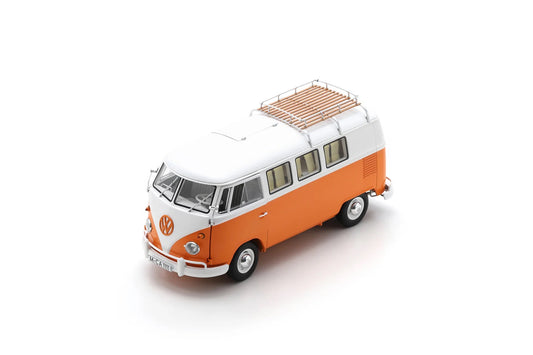 Schuco 1959 Volkswagen T1 Camper Bus Orange and White 1:18