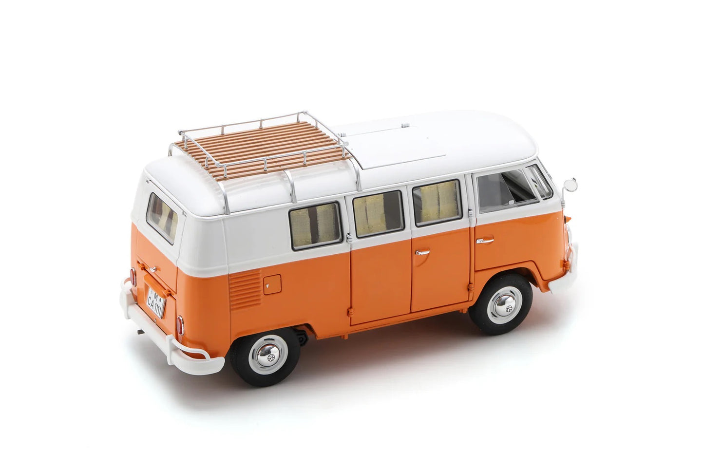 Schuco 1959 Volkswagen T1 Camper Bus Orange and White 1:18