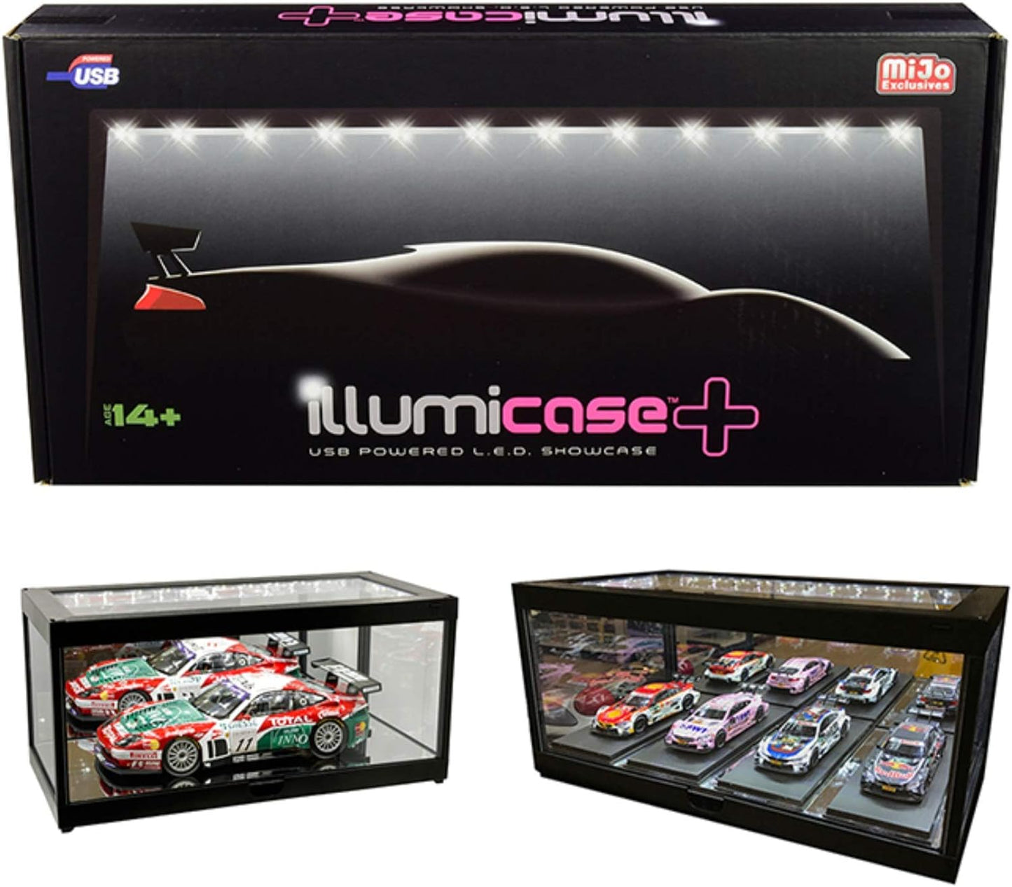 Mijo Exclusives Illumicase Plus 14 Inch Plastic Display Case with LED Lighting and Mirror 1:18