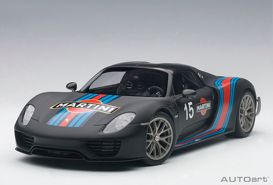 AUTOart Porsche 918 Spyder w/ Weissach Pkg Matte Black w/ Martini Livery 1:18