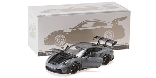 Minichamps 2022 Porsche 911 992 GT3 RS Dark Grey w/ Weissach Package, Black Wheels & Deco 1:18 LIMITED