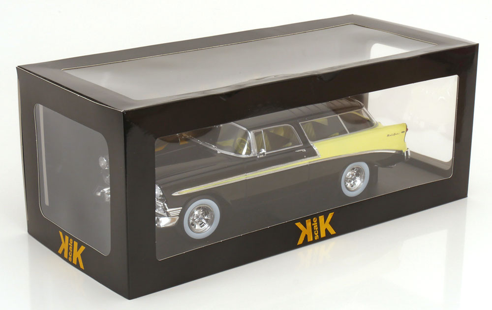 KK Scale 1956 Chevrolet Bel Air Nomad Custom Black and Light Yellow 1:18