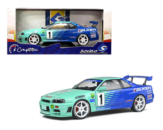 Solido 1999 Nissan Skyline GT-R (R34) Falken Drift Livery – Green Blue 1:18