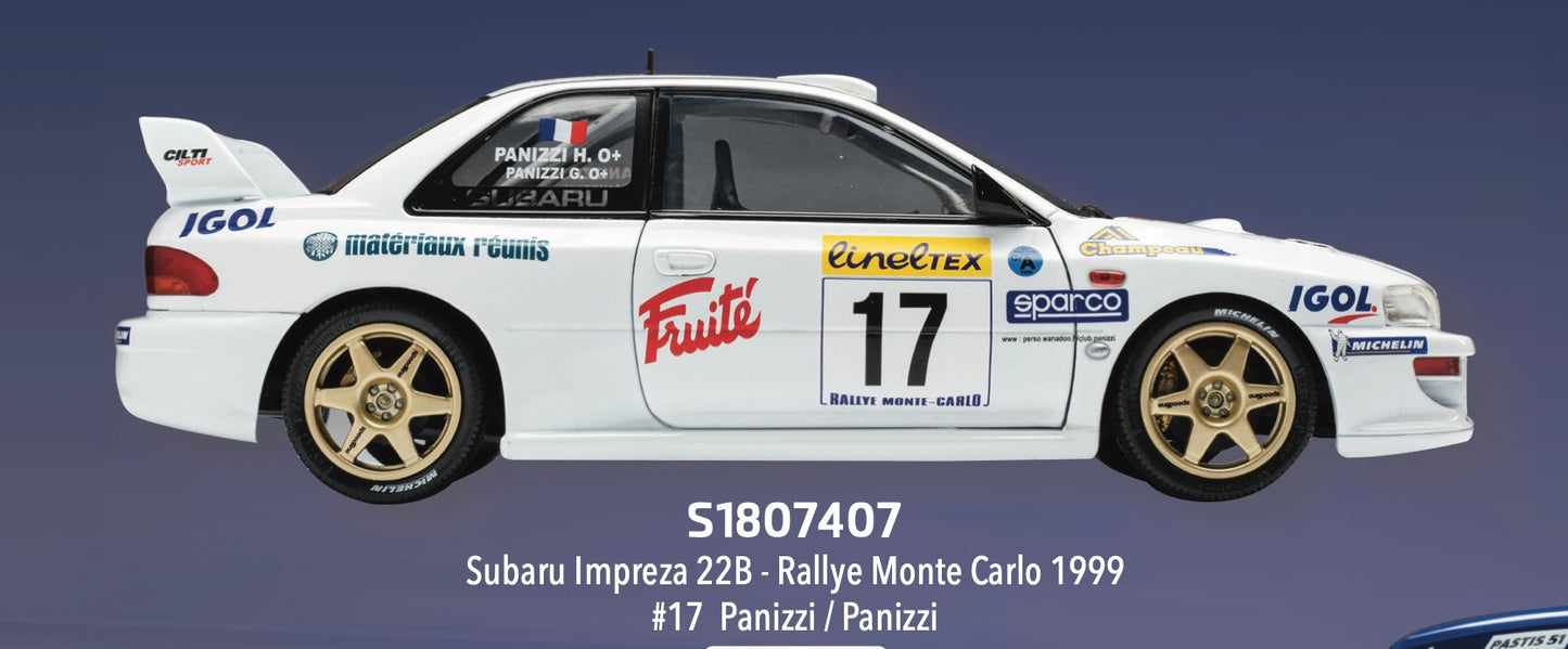 Solido 1999 Subaru Impreza 22b S5 WRC #17 Panizzi Rallye Monte Carlo White 1:18
