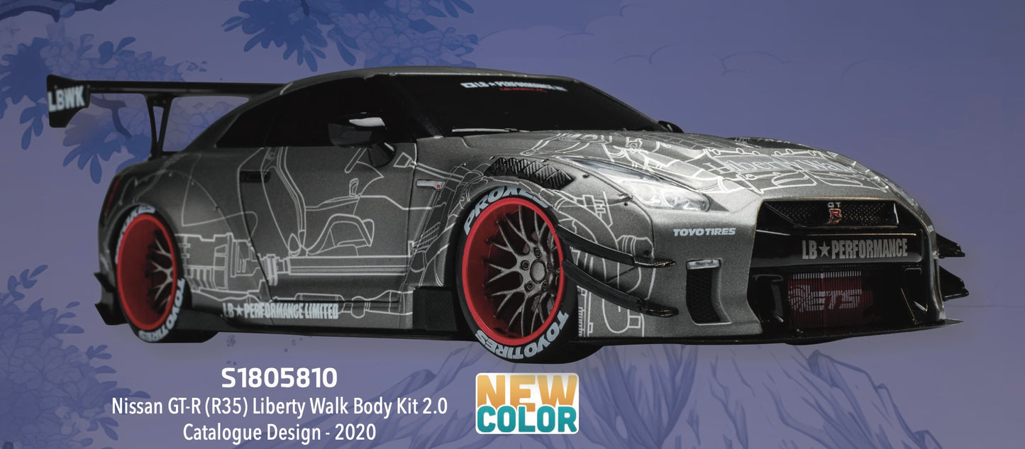 Solido 2020 Nissan GT-R (R35) W/ Liberty Walk Body Kit 2.0 Black and White Camo 1:18