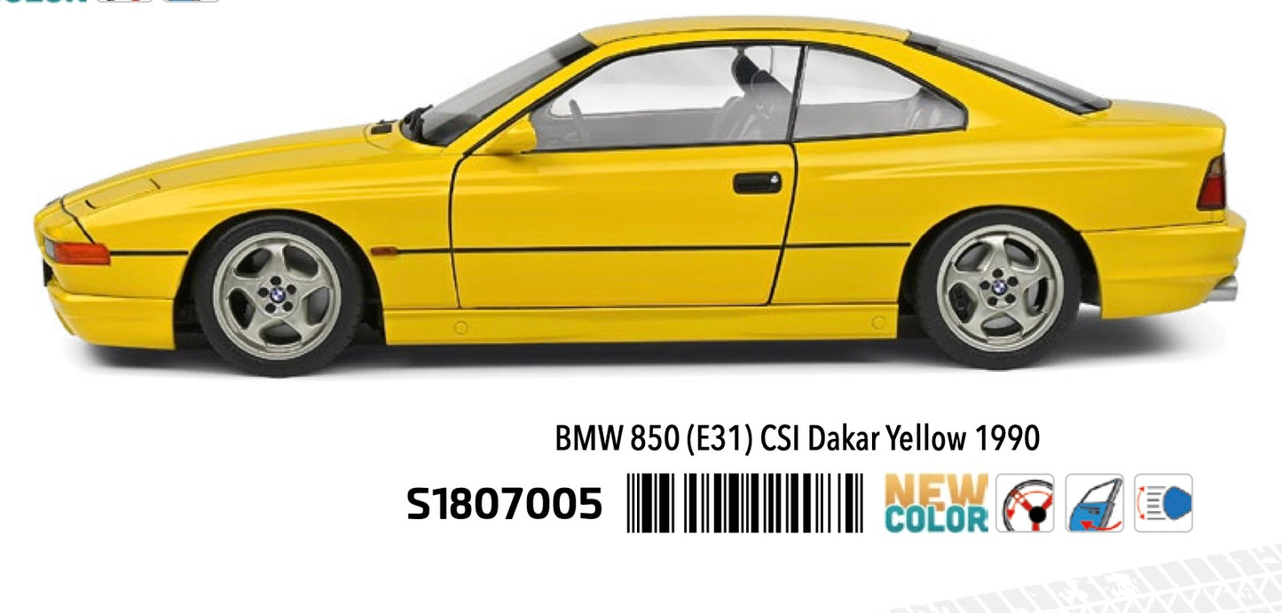 Solido 1990 BMW E31 850 CSi Coupe Yellow1:18