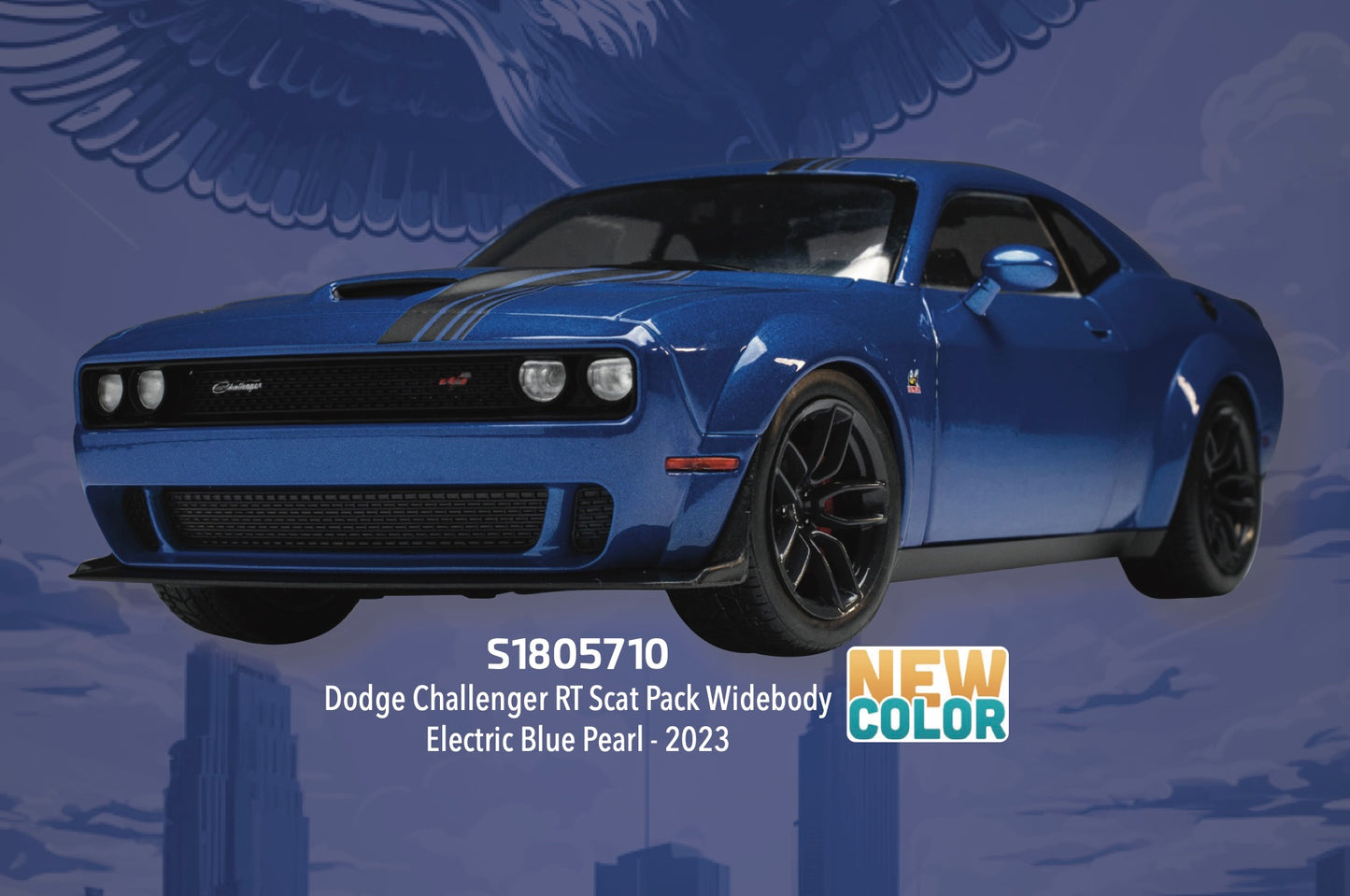 Solido 2023 Dodge Challenger R/T Scat Pack Widebody Electric Blue Pearl 1:18