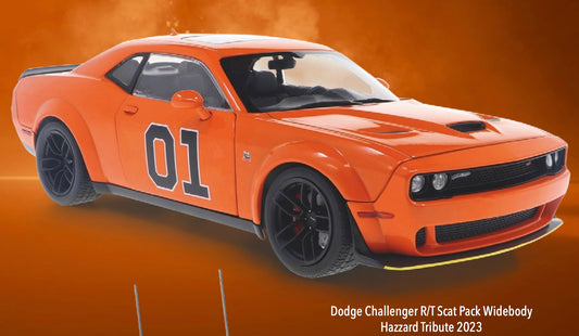 Solido 2023 Dodge Challenger R/T Scat Pack Widebody No 1 Hazzard Tribute Orange 1:18