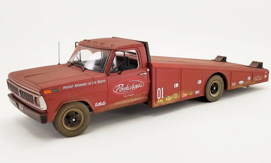 Acme 1970 Ford F-350 Ramp Truck Porkchop's Chop Shop Rusted Look Sports Red Primer 1:18