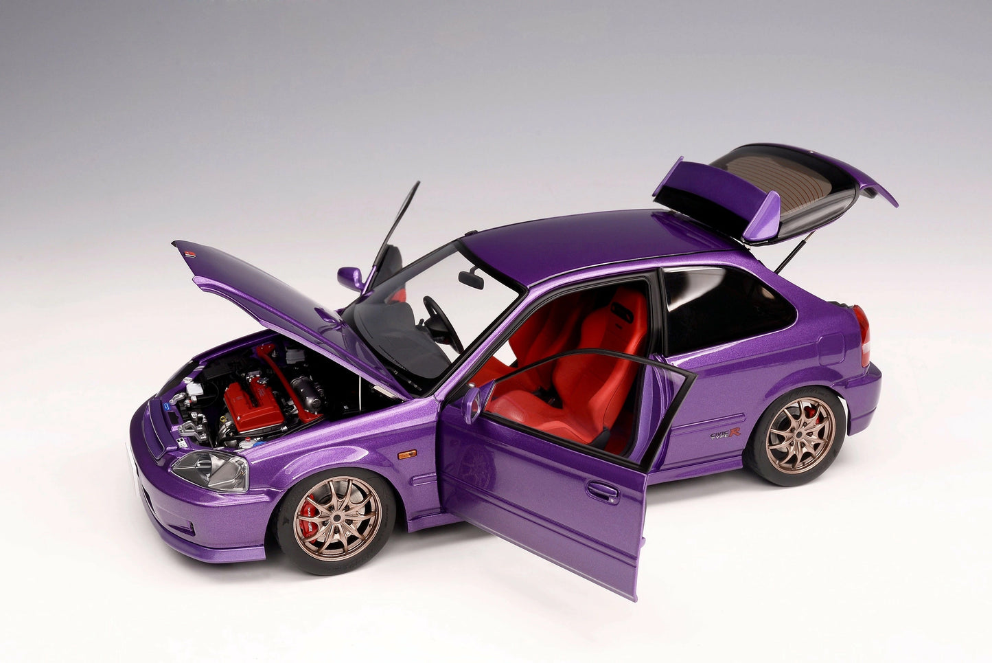 Motor Helix 1997 Honda Civic EK9 Hatchback Pearl Purple w/ Yokohama Tires & B16 Engine 1:18 LIMITED