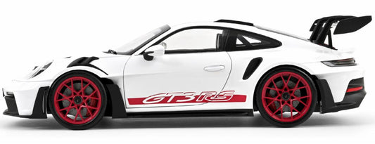 Norev Porsche 911 992 GT3 RS White w/ Pyro Red Wheels 1:12