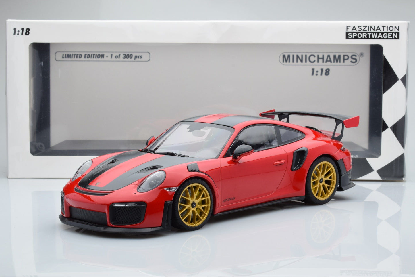 Minichamps 2019 Porsche 911 991.2 GT2 RS Guards Red w/ Weissach Package, Gold Wheels 1:18 SEALED