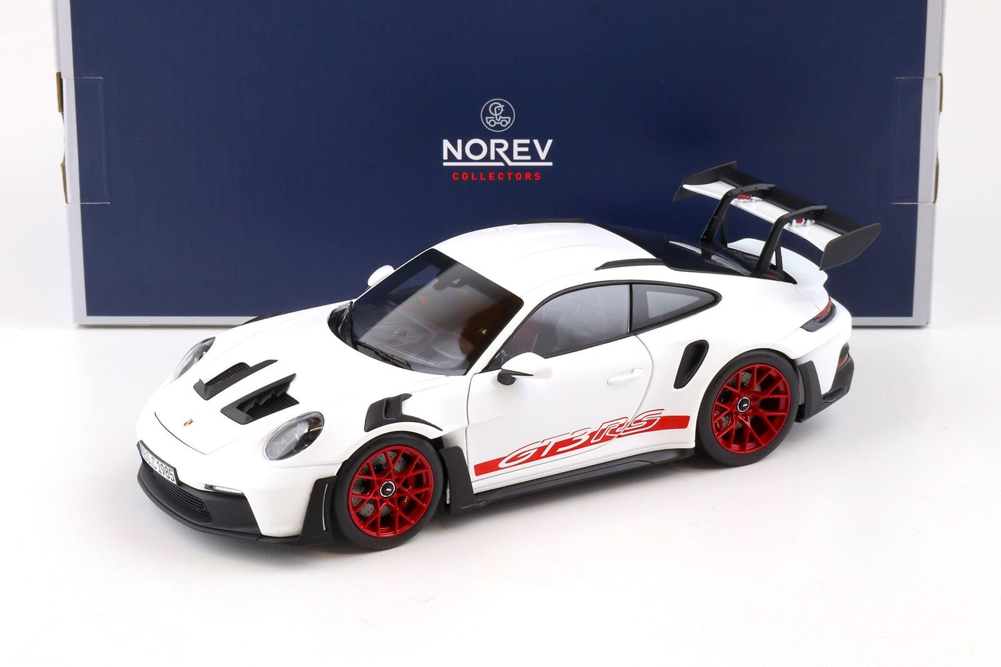 Norev Porsche 911 992 GT3 RS White w/ Pyro Red Wheels 1:18