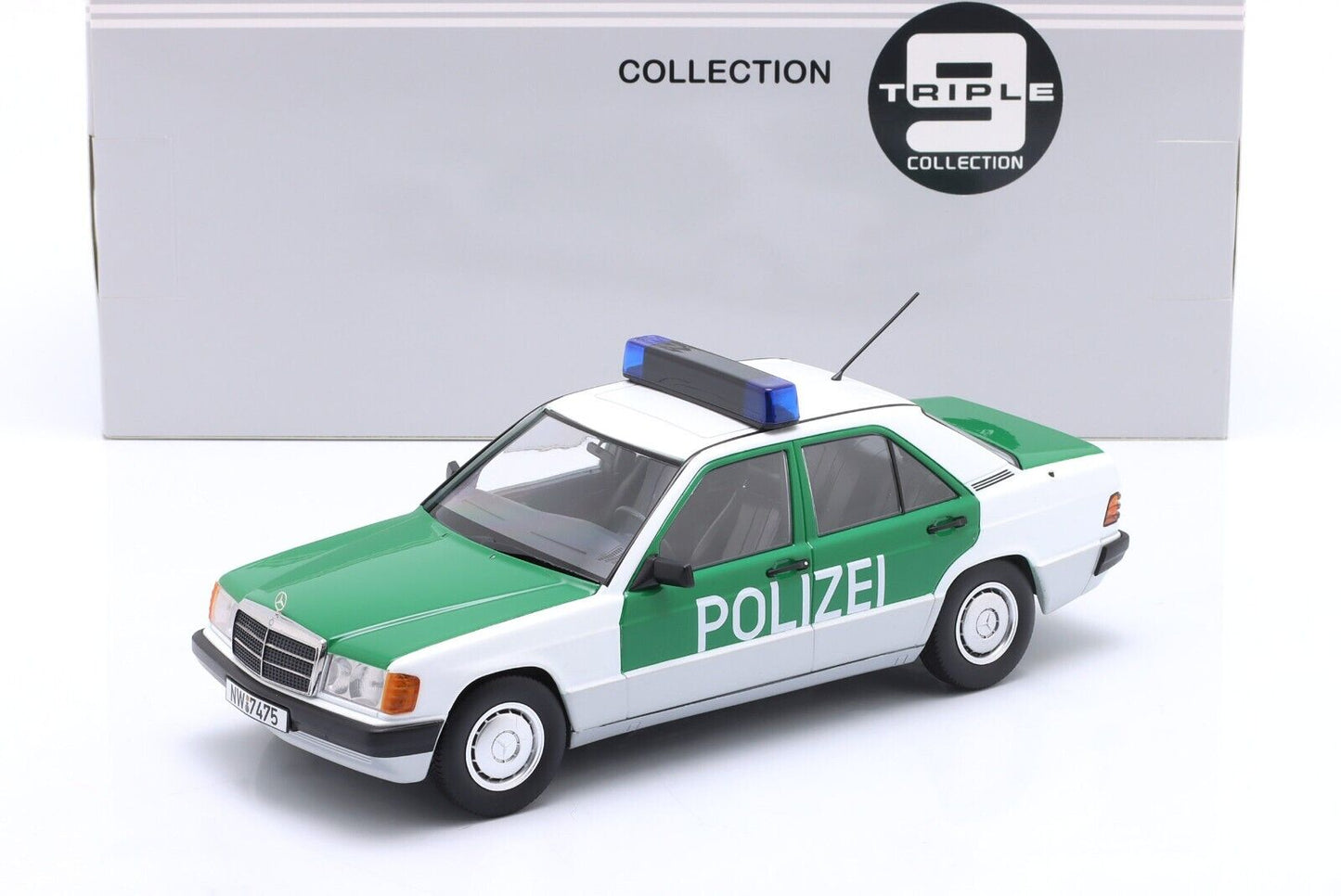 Triple 9 1993 Mercedes-Benz 190 E 2.3 German Police Polizei (W201) White and Green 1:18