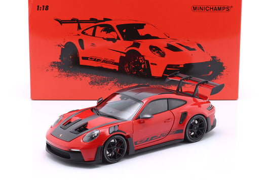 Minichamps 2022 Porsche 911 992 GT3 RS Weissach Pkg Guards Red w/ Black Wheels & Deco 1:18 LIMITED