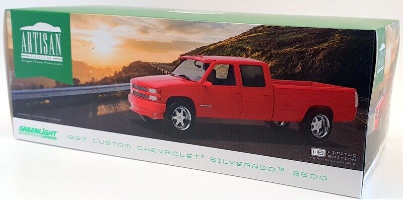 Greenlight Artisan 1997 Chevy Silverado Crew Cab 3500 Pickup Victory Red 1:18