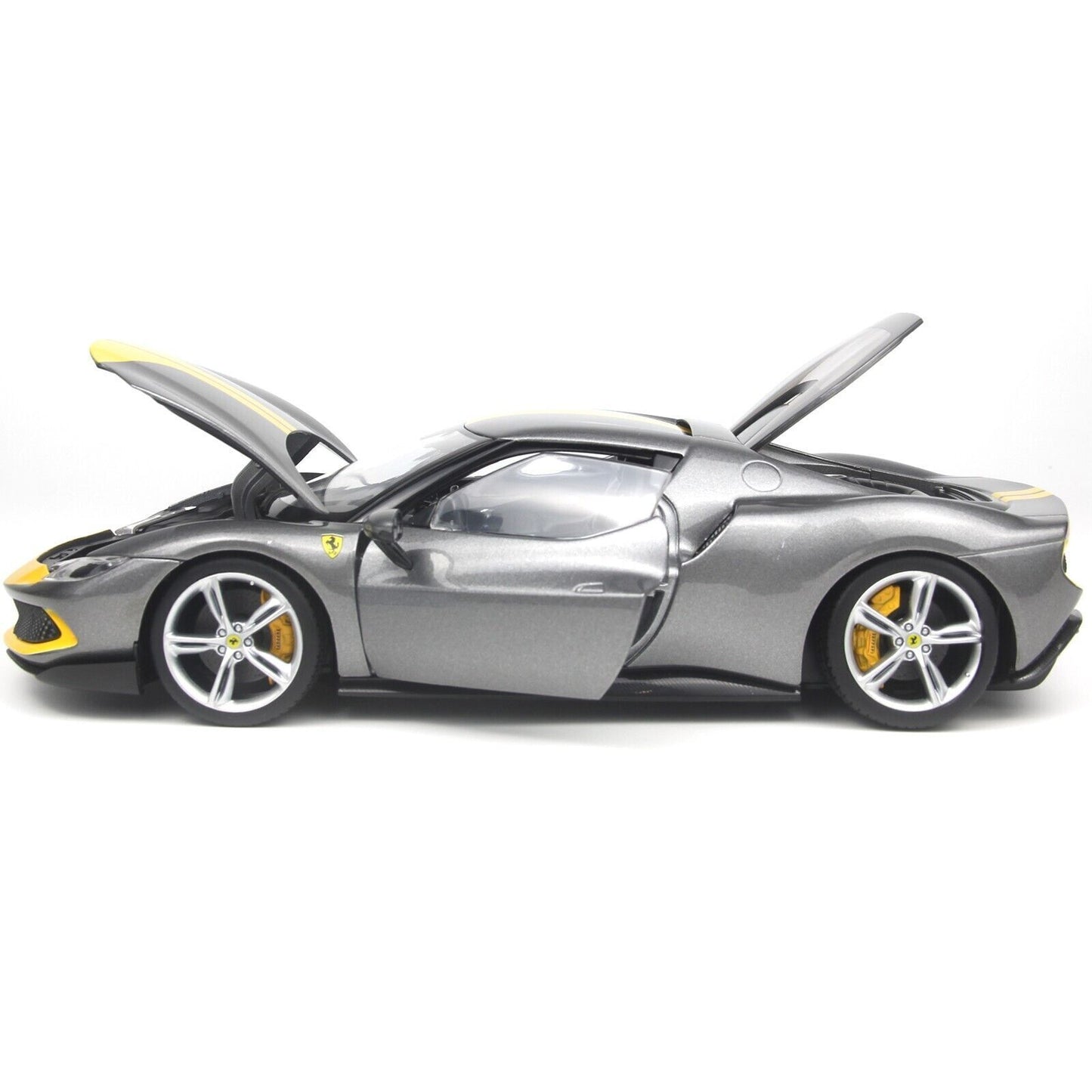 Bburago Ferrari 296 GTB Silver Grey w/ Yellow Accents 1:18