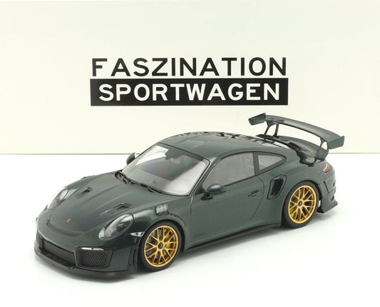 Minichamps 2018 Porsche 911 991.2 GT2 RS, Weissach Pkg British Racing Green Metallic w/ Gold Magnesium Wheels 1:18 SEALED